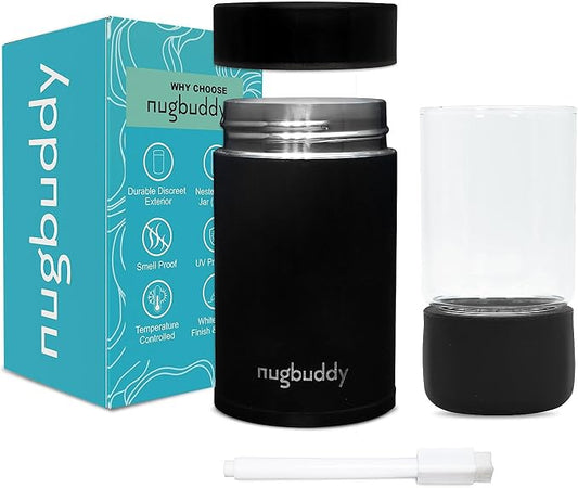 Mini Airtight Storage Container - Vacuum Sealed Insulated w Nested Glass Jar - UV Protection, Temperature Controlled Stainless - Whiteboard Finish w Marker Included - 100 ml
