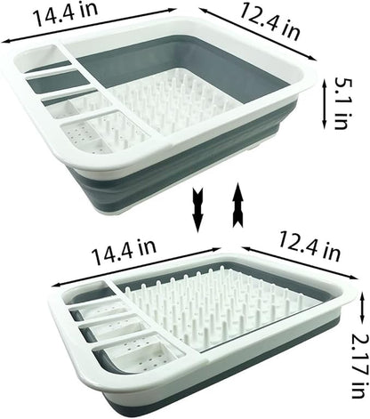 Collapsible Dish Rack Foldable Dish Drying Rack Portable Dish Drainer Dinnerware Organizer Rack Folding Tableware Storage Rack Cutlery Rack for Kitchen Counter RV Camper Accessories (Gray)