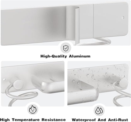 hicorfe Hair Dryer Holder 3 in 1 Hair Tool Organizer,Blow Dryer Holder Wall Mounted,Bathroom Bedroom Care Styling for Flat Iron,Curling Iron,Hair Straightener（Silver）