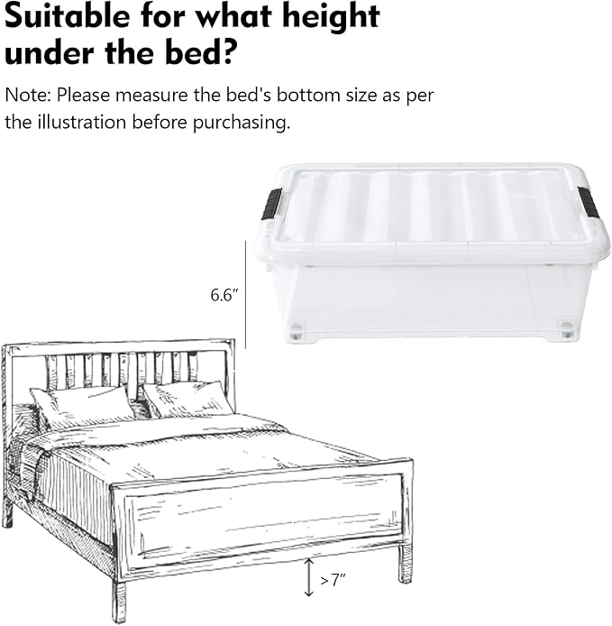 Uumitty 20 Quart Under Bed Shoe Storage Container Bin with Wheels for Underbed, Home or Office Organization, Set of 4