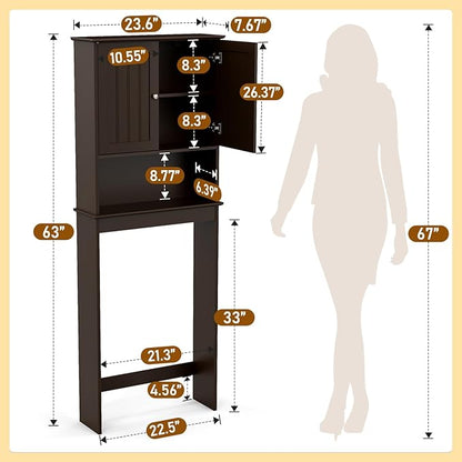 GORZING Over The Toilet Storage Cabinet, Behind Toilet Bathroom Organizer with Adjustable Shelves, Above Toilet Organizers with Barn Door, Space Saver for Restroom, Bathroom, Laundry