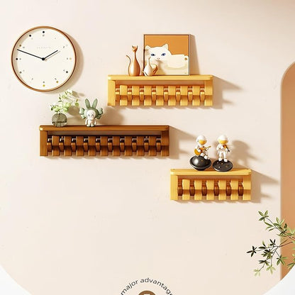 Wall Mounted Coat RackHooks Piano Key Hangers Natural Solid Wood Hanger Non-Woven Fabric Clothes Hangers for Closet, Kitchen, Bedroom, Bathroom, Entryway (Tray Walnut-Beech, 8 Hooks)