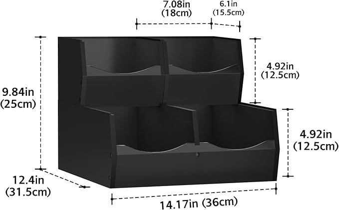 3 Set Bamboo Pantry Organizers and Storage, Open Front Vegetable Fruit Seasonings Stackable Storage Bins, Rustic Stacking Storage Bins for Pantry, Office, Bedroom, Kitchen Counter Organizer (Black)