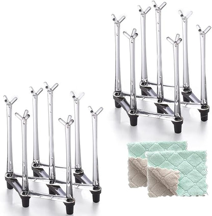 Marbrasse Retractable Cup Drying Rack, Drinking Glass and Sports Bottle Drainer Stand, Plastic Bag Dryer with Non-Slip Bottom for Kitchen Countertop, 2p