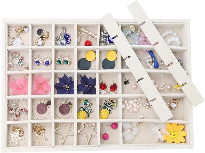 Stratalife Earring Organizer Stackable Jewelry Tray Drawer Organizer Removable Display Tray Organizer for Jewelry Necklace Earring Drawer Insert (40 Grid)
