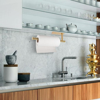 Paper Towel Holder Under Cabinet Wall Mount Paper Towel Holder Adhensive SUS304 Stainless Steel Kitchen Towel Holder Rack Hanging Paper Holder for Kitchen Bathroom Organizer(1,Gold)