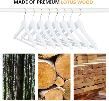 Amber Home 20 Pack 15" White Wooden Clothes Hangers for Woman, Teenager Clothing Hangers for Shirt Jacket, Solid Wood Dress Coat Hangers with Non Slip Pants Bar (White, 20)