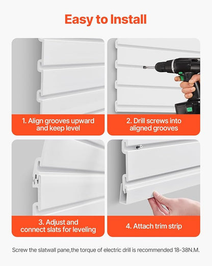 VEVOR Slat Wall Paneling, 2 x 4 ft, PVC Garage Slatwall with Modular Design, White Slat Wall Easy-to-Install Adjustable Slatwall Panel with Coupling Structure & DIY Cutting, Fits for Storage & Display