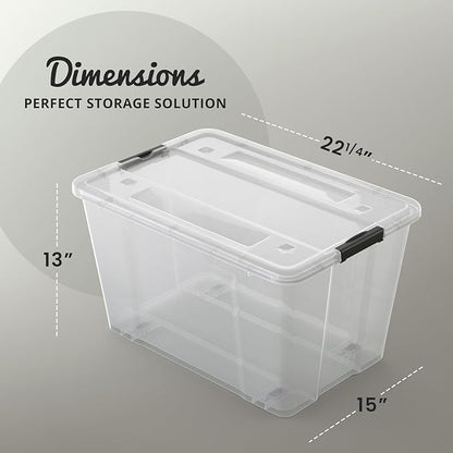Lifetime Appliance Parts 6 PACK 54 Qt. Plastic Storage Bin Tote Organizing Container with Ultra Durable Lid & Secure Latching Buckles Stackable Extra Strength Clear w/Black Handle