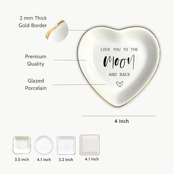 HatafaFurni Ring Dish Gift For Mom Wife Bride Lover, Ceramic Jewelry Dish, Trinket Tray, Mother's Day Gift, Wedding Gifts, Love You To The Moon And Back, Vday Gifts for Lover, Valentines Gift Ideas