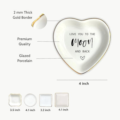 HatafaFurni Ring Dish Gift For Mom Wife Bride Lover, Ceramic Jewelry Dish, Trinket Tray, Mother's Day Gift, Wedding Gifts, Love You To The Moon And Back, Vday Gifts for Lover, Valentines Gift Ideas
