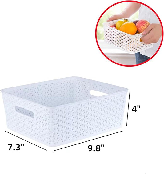 5PCS Plastic Storage Baskets, Small Baskets for Organizing, Small Pantry Organizer Basket Bins. For Countertops, Cabinets, Bedrooms, and Bathrooms Wait (White)