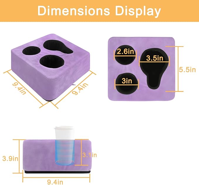 Couch Cup Holder Pillow Tray & Caddy - for Sofa, Bed, Car, Man Cave | Keep Drinks at Hand & Spill-Proof Accessories for New Parents, Camping, Park, Boat, Beach -Taro Purple
