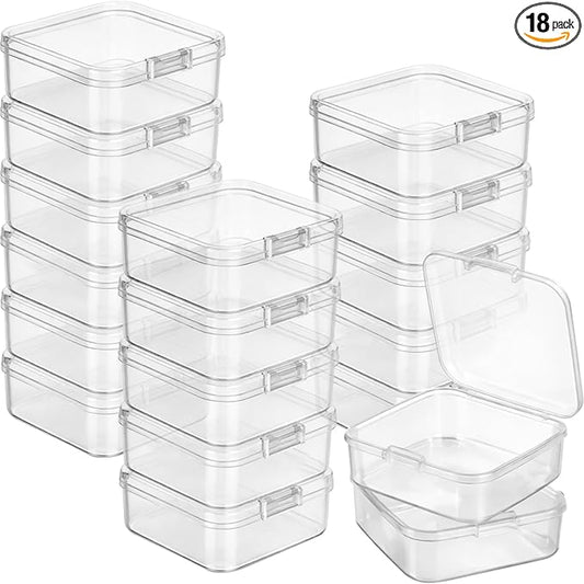 Jetec 18 Pieces Mini Plastic Clear Beads Storage Containers Box for Collecting Small Items, Beads, Jewelry, Business Cards, Game Pieces, Crafts (2.13 x 2.13 x 0.79 Inch)
