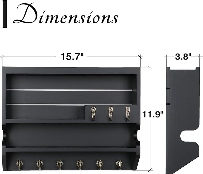 Key Holder for Wall, Mail Organizer Wall Mounted, Black