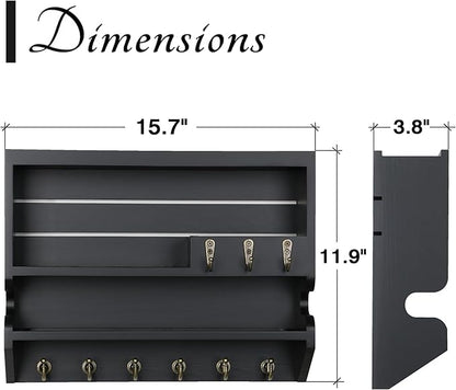 Key Holder for Wall, Mail Organizer Wall Mounted, Black