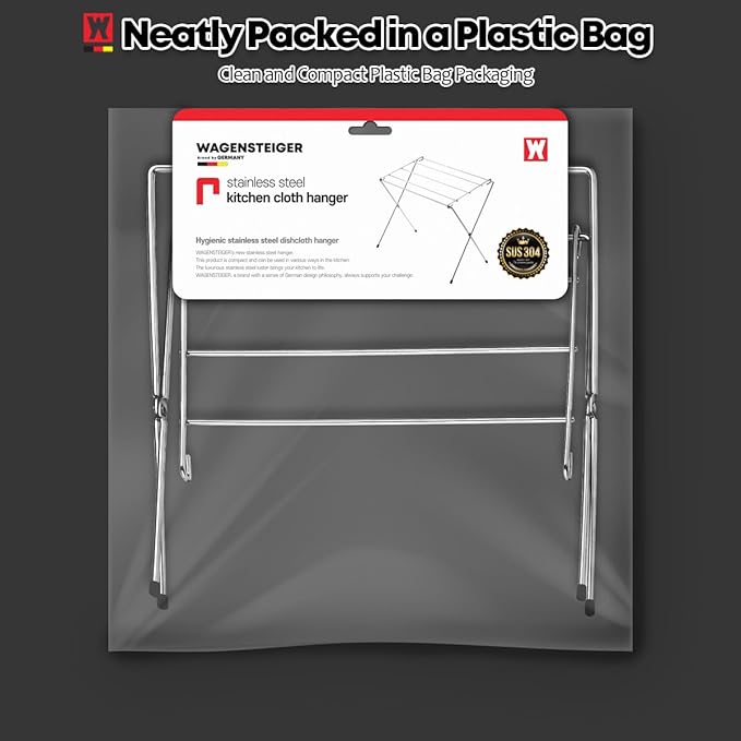 Stainless Steel Dishcloth & Towel Drying Rack for Kitchen Countertop, 6 Arms, Foldable Compact Design with Non-Slip Rubber Caps, Minimalist Storage, 11.02 in x 7.48 in x 10.63 in