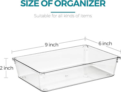 Ravinte Decor 6 Pack Drawer Organizer - 6" X 9" Clear Acrylic Storage Bins with Non-Slip Pads, Versatile Desk Tray for Makeup, Jewelry, Kitchen, Bathroom, and Office Organization