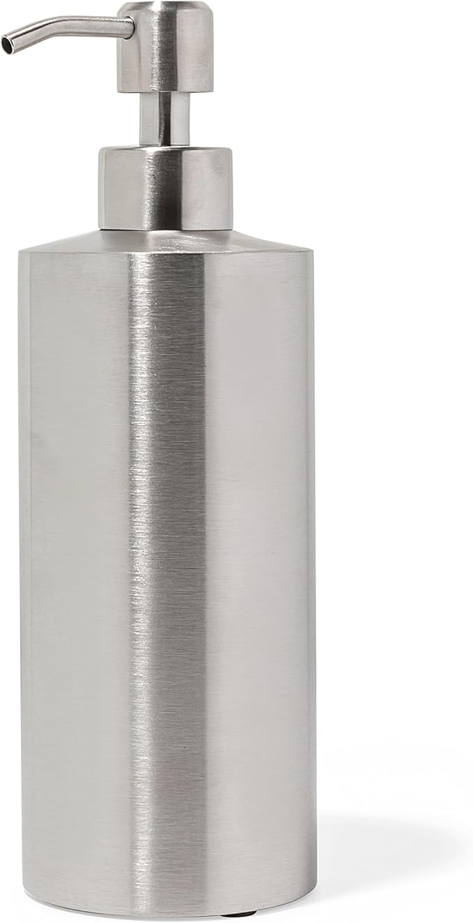 Yew Design Silver Soap Dispenser Stainless Steel for Bathroom and Kitchen Sink, 15oz Refillable Round Rustproof Hand Dish Soap Dispenser Pump for Detergent, Lotion, and Countertop