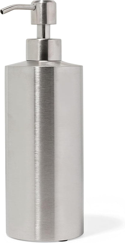 Yew Design Silver Soap Dispenser Stainless Steel for Bathroom and Kitchen Sink, 15oz Refillable Round Rustproof Hand Dish Soap Dispenser Pump for Detergent, Lotion, and Countertop