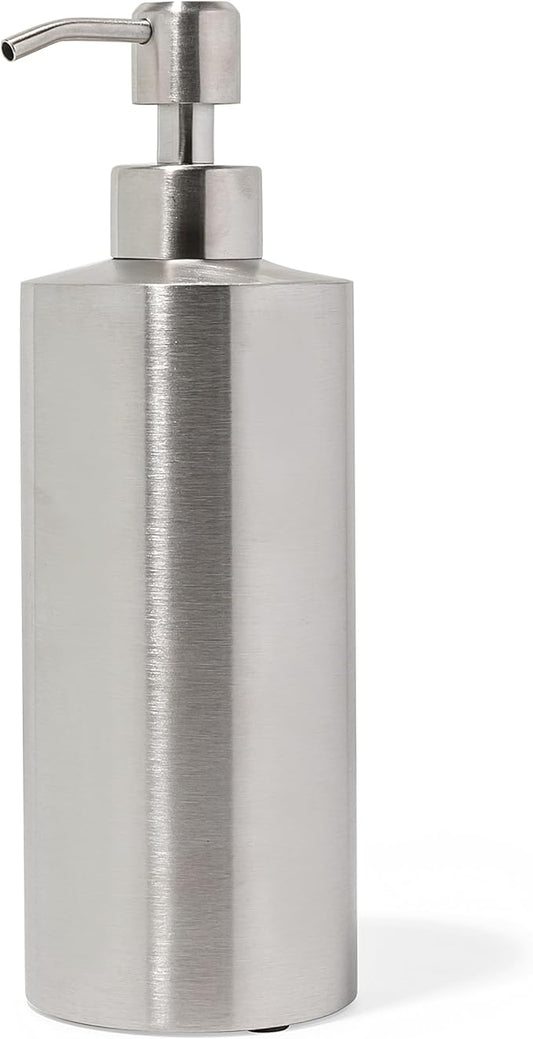 Yew Design Silver Soap Dispenser Stainless Steel for Bathroom and Kitchen Sink, 15oz Refillable Round Rustproof Hand Dish Soap Dispenser Pump for Detergent, Lotion, and Countertop