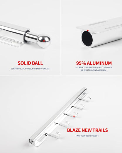 BaiNong 16.5 inch Valet Rod for Closets Pull Out Closet Valet Rod Slide Out Extra Long Silvery Valet Rods for Closets With 6 Hooks