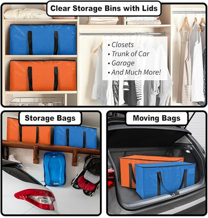 ClearSpace Heavy Duty Moving Bags or Storage Bags – Storage Bins with Lids, Large Moving Boxes with Backpack Straps & Zippers,– Packing Box & Moving Supplies for College Dorm, 6 Pack