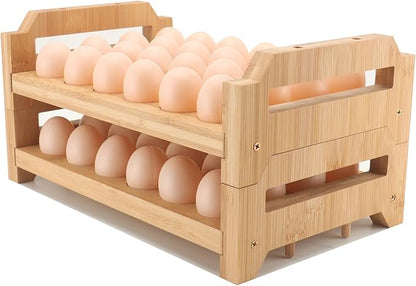 48 Egg Holder Countertop 2-Tier Stackable Bamboo Egg Tray with Anti-Slip Pads/Ventilation Design, Kitchen Counter Display Fresh Eggs Storage Organizer for Chicken/Duck/Turkey Eggs