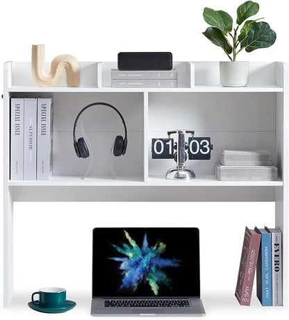 Desktop Bookshelf, Wooden Desk Storage Hutch with 5 Shelves, 3-Tier Desktop Display Organizer Rack for Office Home (White, 5 Shelves B)