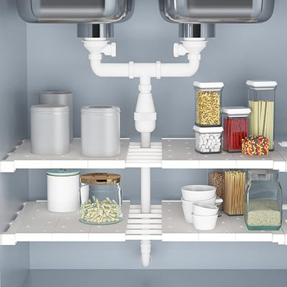 Closet Shelf Wardrobe Storage Rack Retractable Airing Cupboard Organiser for Kitchen Bookcase White 30-42cm Length 24cm Width, Shelf Dividers