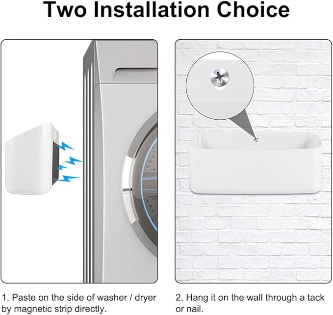 Magnetic Laundry Bin, Space-Saving Trash Container Hanging on Dryer, Washer or Wall Mount (White)