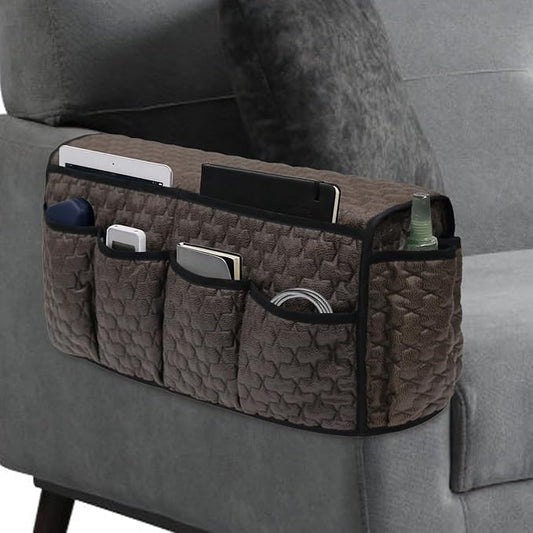 TV Remote Control Holder for Armchair, Arm Chair Caddy for Recliner 14 Pockets, Non-Slip Sofa Armrest Organizer Storage for Cell Phone TV Remote Control Magazines (Brown)