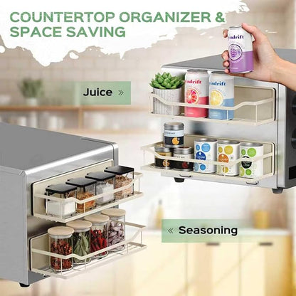 5 Pack Multifunctional Magnetic Shelves for Refrigerator Spice Rack & Washing Machine Organize, Include Paper Towel Holder, Kitchen Utensil Hanger and Hooks, Strong Magnet for Secure Hold (Cream)
