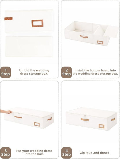Coorganisers Wedding Dress Storage Box, Large Wedding Dress Preservation Box with 5 Cedar Wood Blocks, 30 Sheets of Acid-Free Tissue Paper, Microfiber Gloves, and Dust-Proof Bag-Beige Color