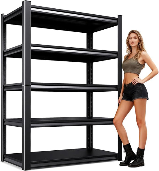 71" H Garage Shelving 5-Tier Heavy Duty Storage Shelves, Adjustable Metal Shelf Unit, Utility Organizer Rack for Basement, Pantry, Kitchen, Warehouse,15.7" Dx35.4 Wx71.2 H, Black