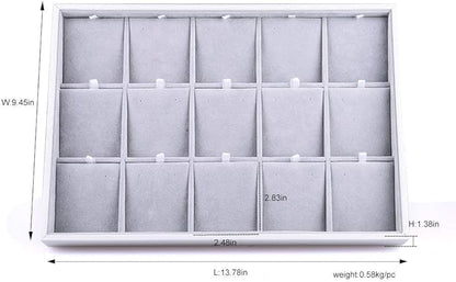 Oirlv Velvet Jewelry Organizer Trays Stackable Showcase Jewelry Display Storage Tray (15 Grids Earrings)