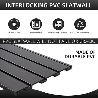 Slatwall Panel Garage Wall Organizer, Heavy Duty Wall Mounted Garage Slat Wall Storage Systems, PVC Wall Panels Slat Board, Slate Wall Black 4'W x 4'L