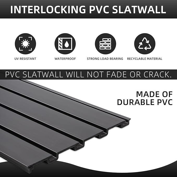 Slat Wall Paneling Garage Wall Organizer, PVC Black Slatwall Panels 2 Pack 4x8 ft Garage Tool Organizer Wall Mount Garden Storage, Slat Board Ladder Bike Rack Garage Storage & Organization Products