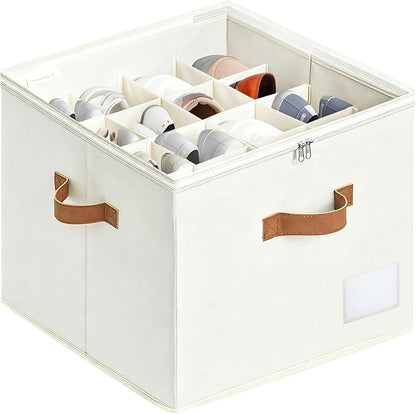 Shoe Organzier for Cloest - Fits up to 16 Pairs Shoe Storage Box,Adjustable shoe Bin with Pop-Up dividers, Space Saver shoes Box organizer with Clear Dust Cover,Foldable shoe Cubby Storage Containers
