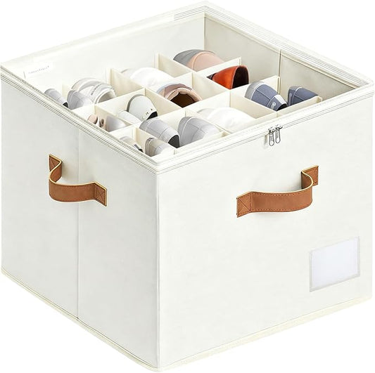 Shoe Organzier for Cloest - Fits up to 16 Pairs Shoe Storage Box,Adjustable shoe Bin with Pop-Up dividers, Space Saver shoes Box organizer with Clear Dust Cover,Foldable shoe Cubby Storage Containers