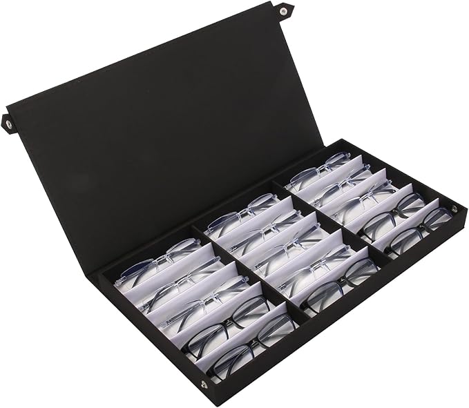 Baojulong 15-Slot Eyeglass Case Organizer - Large Capacity Storage for Prescription Glasses & Eyeglasses, Great for Retail & Home Use