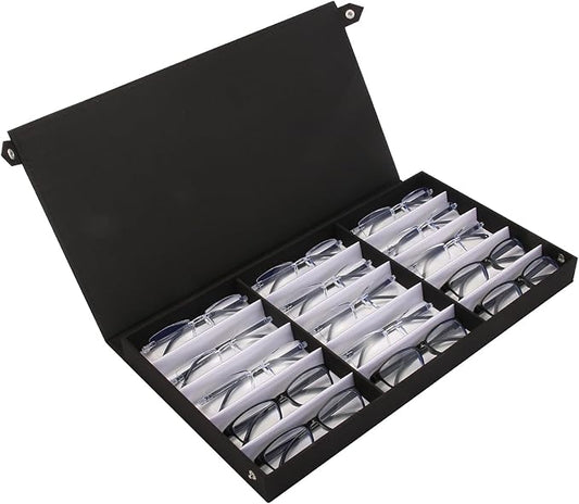 Baojulong 15-Slot Eyeglass Case Organizer - Large Capacity Storage for Prescription Glasses & Eyeglasses, Great for Retail & Home Use