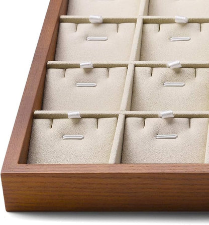 Oirlv Wood 24 Grids Jewelry Tray with Removable Inserts Jewelry Pads Necklace/Pendant Display Organizer Tray(Creamy-white)
