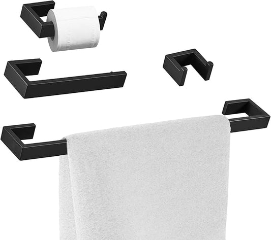 BWE 4 Pieces Bathroom Accessories Set Black Stainless Steel Bathroom Towel Bar Sets 23.6 Inches Tower Holder for Bathroom Wall Mounted