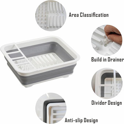 Collapsible Dish Drying Rack, Foldable Dinnerware Drainer Organizer for Storage Kitchen Counter RV Accessories Portable Rack Holders for Dishes Plates and Cups Camping Travelling Space Saver Essential