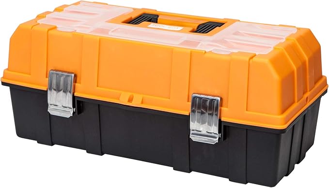 Torin 17-Inch Plastic Tool Box,3-Tiers Multi-Function Storage Portable Toolbox Organizer, Black/Orange ATRJH-3430T