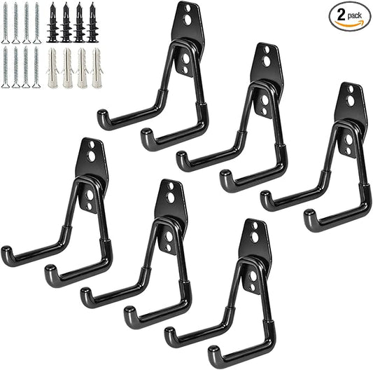 Garage Storage Utility Hooks，Garage Garden Tool Organizer，Steel Wall Mount Hooks, Garden Small U Hooks (6 Pack-Black)