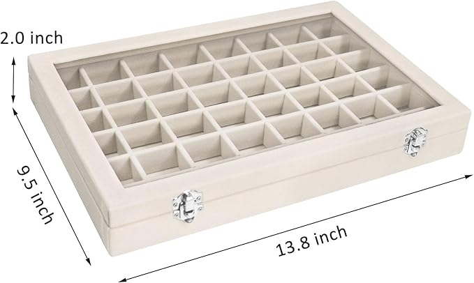 Velvet Jewelry Tray 48 Compartments Jewelry Display Organizer with Transparent Cover Rings, Earrings, Necklaces, Pendants Storage Box for Girls, Wives, Mothers, Women