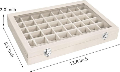 Velvet Jewelry Tray 48 Compartments Jewelry Display Organizer with Transparent Cover Rings, Earrings, Necklaces, Pendants Storage Box for Girls, Wives, Mothers, Women