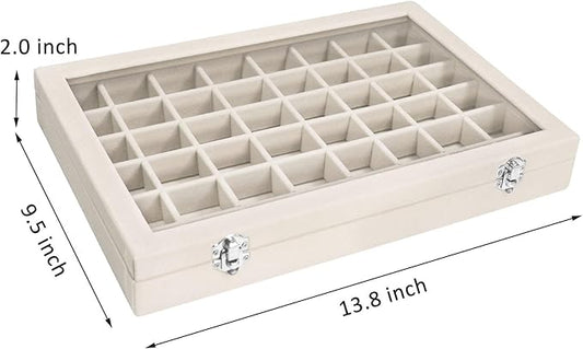 Velvet Jewelry Tray 48 Compartments Jewelry Display Organizer with Transparent Cover Rings, Earrings, Necklaces, Pendants Storage Box for Girls, Wives, Mothers, Women